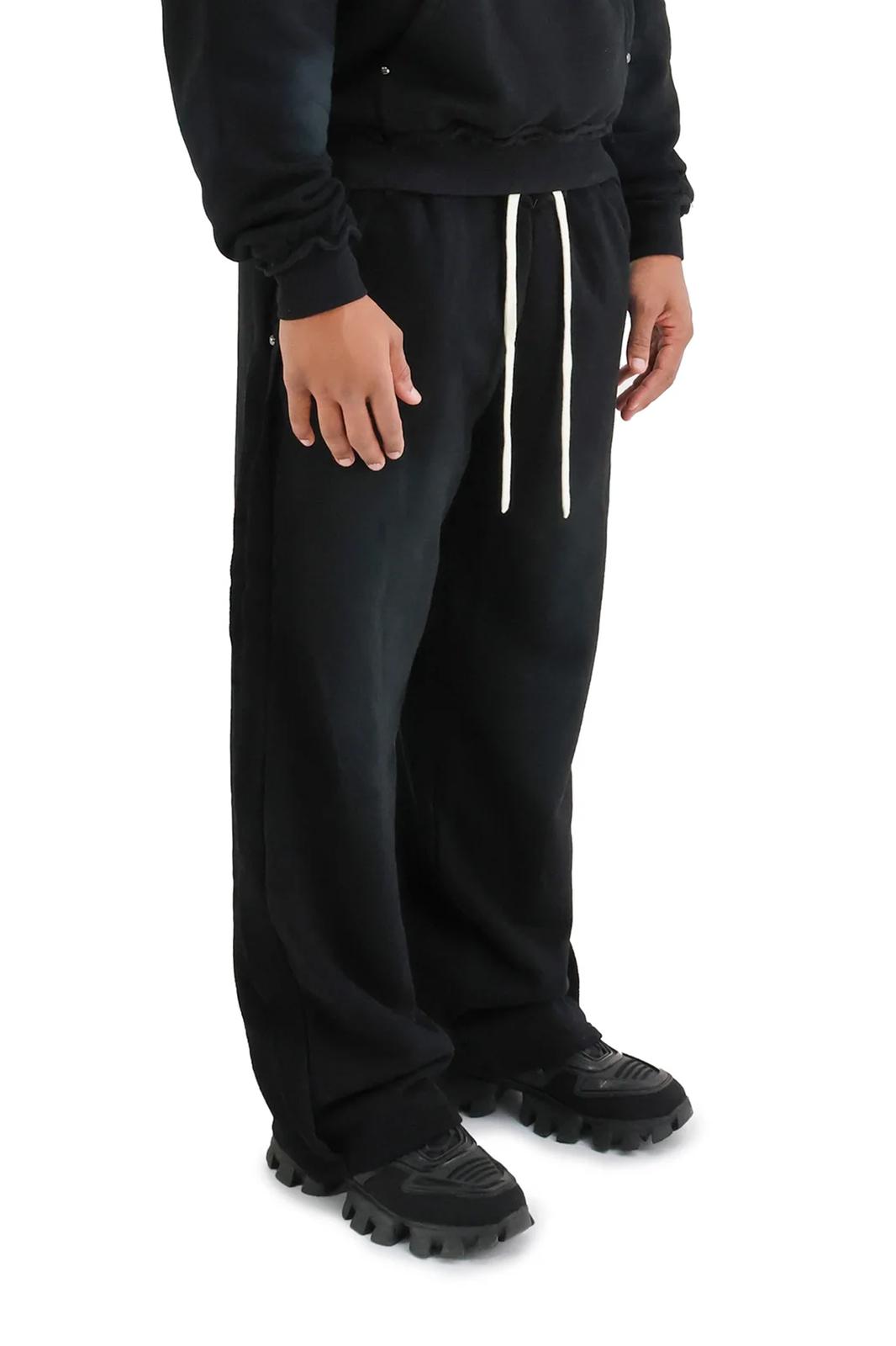 Distressed Acid Wash Stud Wide Leg Joggers 400GSM front