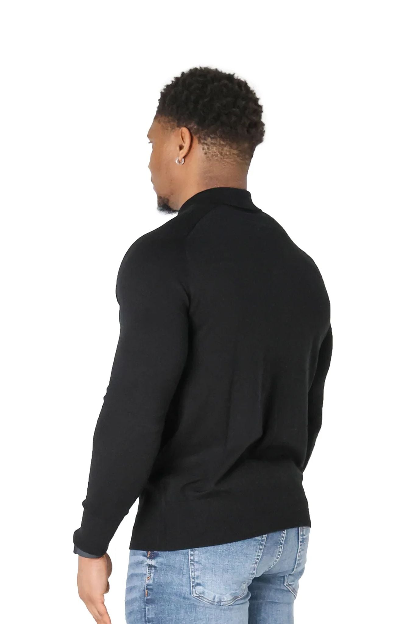 Luxury Silky Wool Knit Long Sleeve Poly Tops black back