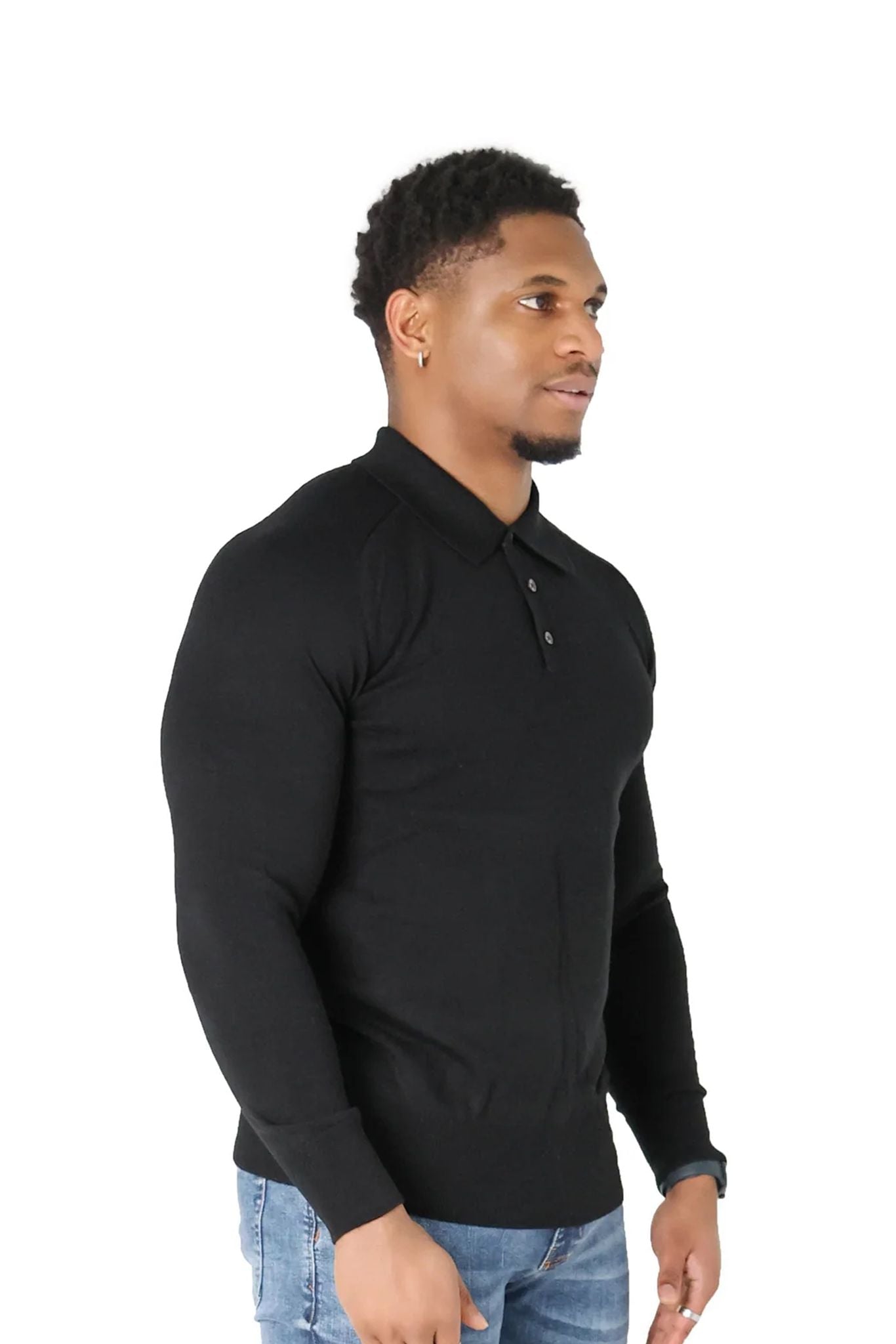 Luxury Silky Wool Knit Long Sleeve Poly Tops black front