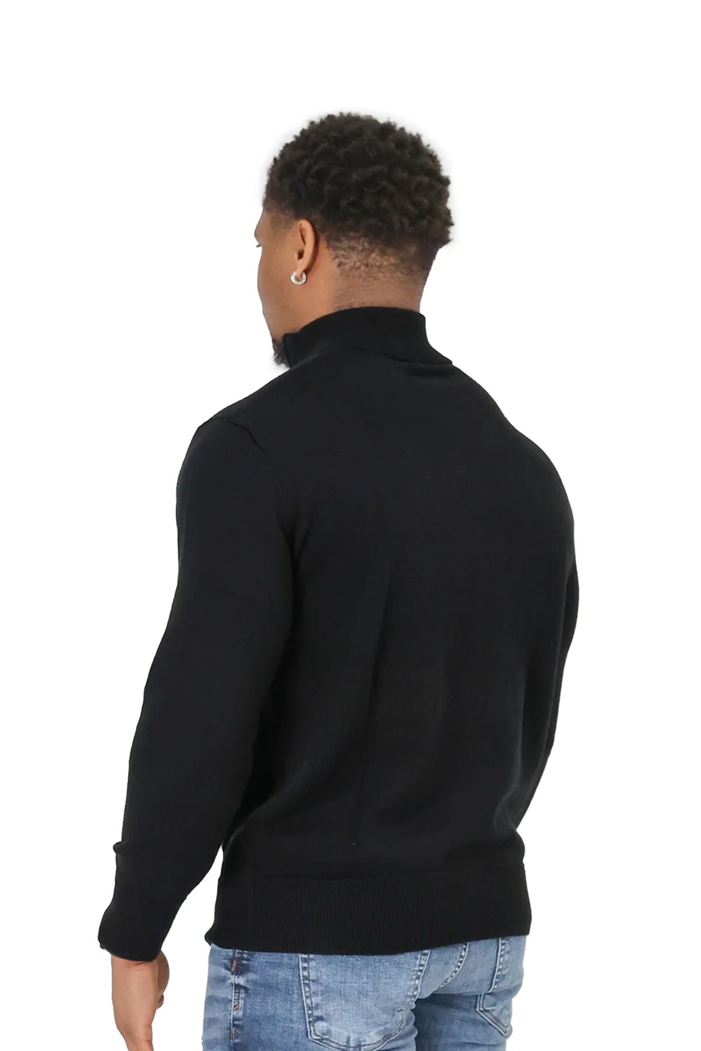 Luxury Silky Wool Knit Quarter Zip black back